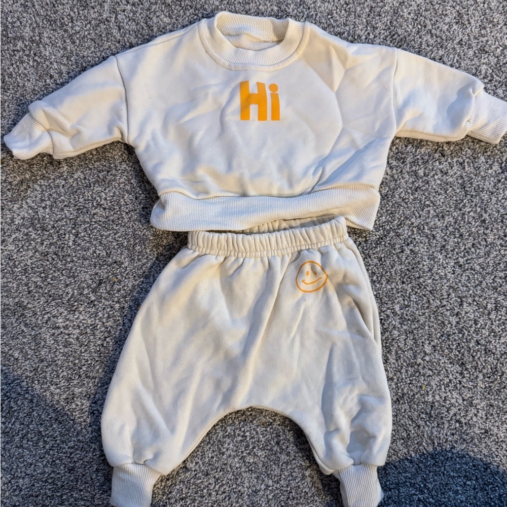 Cream and Orange Baby Sweatshirt and Pants Set